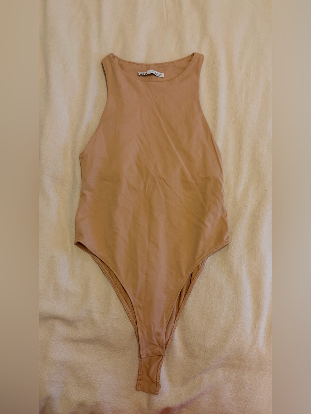Zara Cream Scoop Neck One-Piece Bodysuit Size M — Clean Girl Minimal